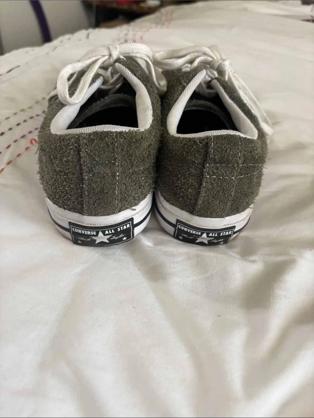 Converse Olive Green Suede Sneakers with White Accents